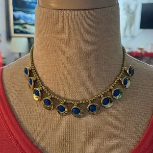 VTG : Blue Plastic Beads Necklace over lay in gold tone metal